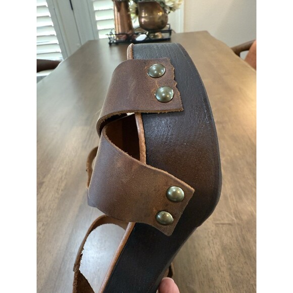 Mila Paoli Ostras Brown Leather Platform Block Heel Sandals Sz 40 Italian Made - Picture 6 of 10